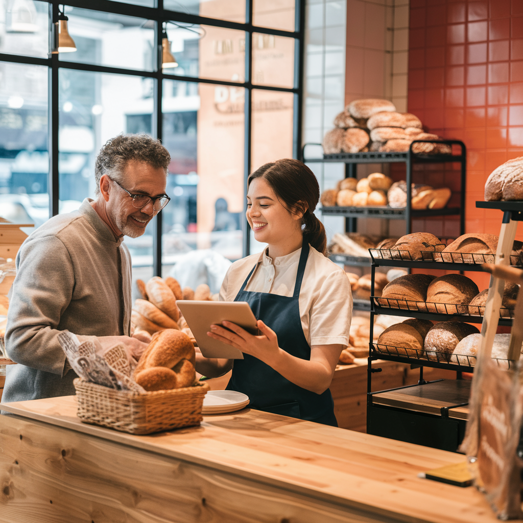 artisan boulanger avec son client